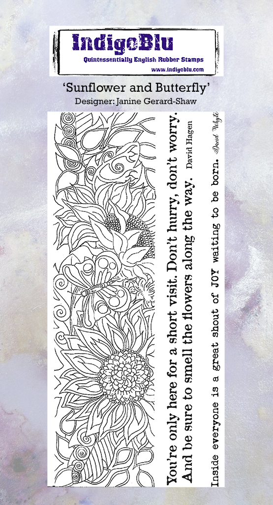 Sunflower and Butterfly DL Red Rubber Stamp by Janine Gerard Shaw